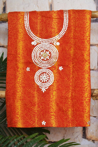 Orange Cotton Silk Gota Patti Kurti Fabric - SSEthnics