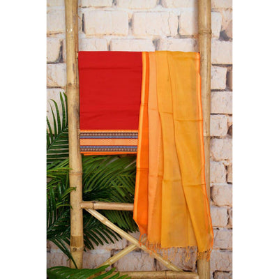 Red Maheshwari Silk Dupatta Set - SSEthnics
