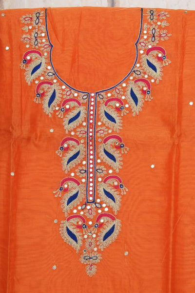 Orange Cotton Silk Pittan Embroidered Kurti Fabric - SSEthnics