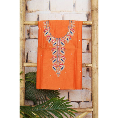 Orange Cotton Silk Pittan Embroidered Kurti Fabric - SSEthnics