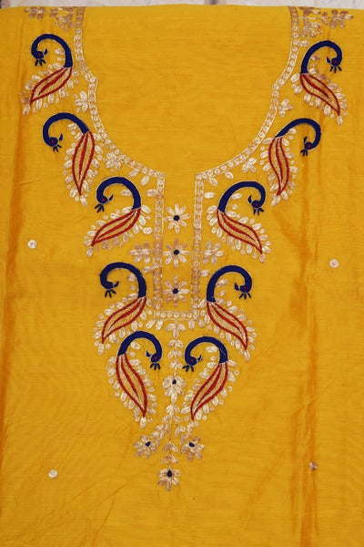 Yellow Cotton Silk Pittan Embroidered Kurti Fabric - SSEthnics