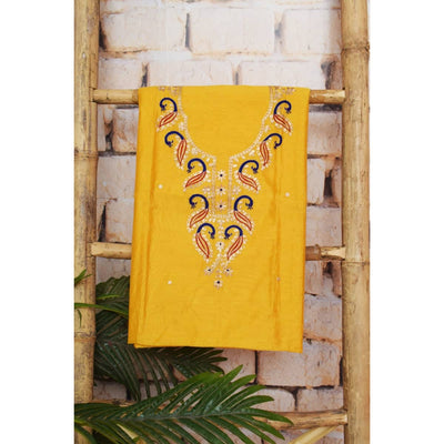 Yellow Cotton Silk Pittan Embroidered Kurti Fabric - SSEthnics