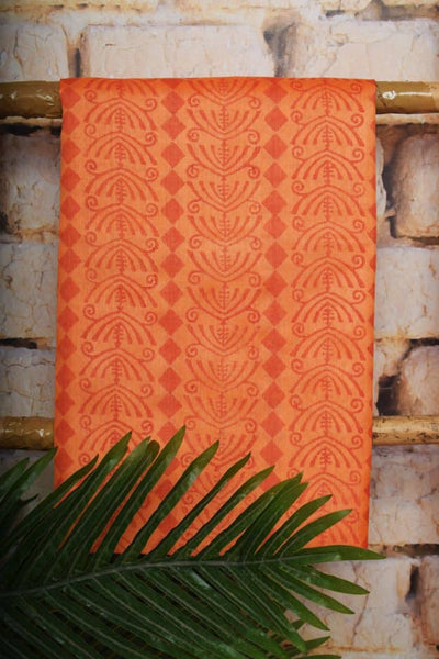 Orange Pure Tussar Silk Unstitched Suit - SSEthnics