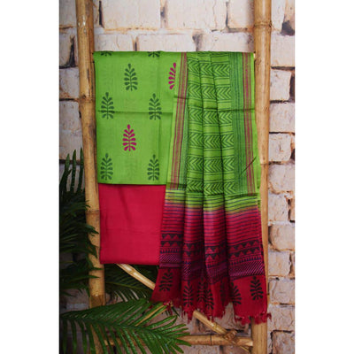 Green Pure Silk Unstitched Suit - SSEthnics