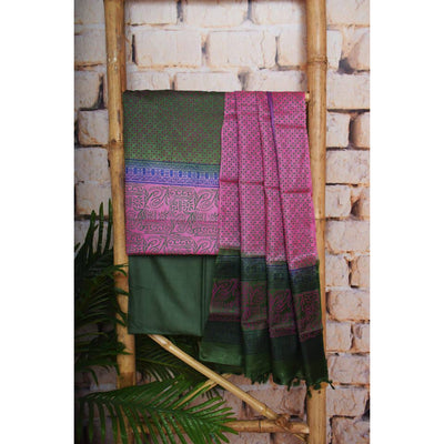 Green Pure Silk Unstitched Suit - SSEthnics