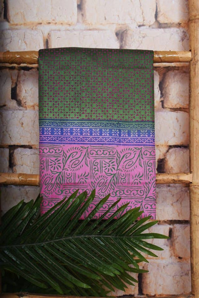 Green Pure Silk Unstitched Suit - SSEthnics