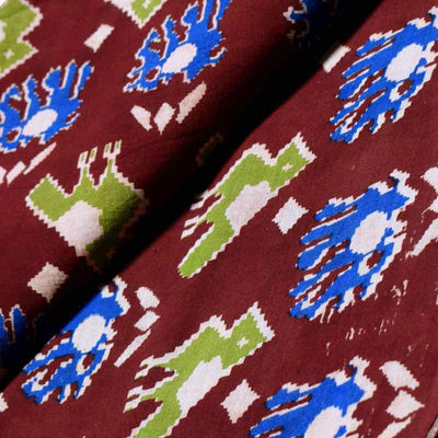 Maroon Screen Print Kalamkari Inspired Fabric - SSEthnics