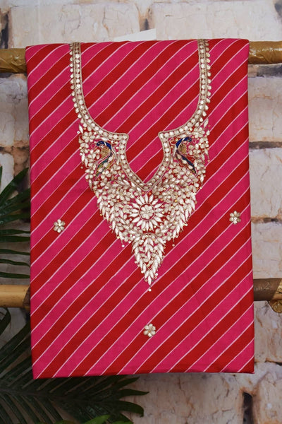 Pink Cotton Pittan Embroidered Kurti Fabric - SSEthnics