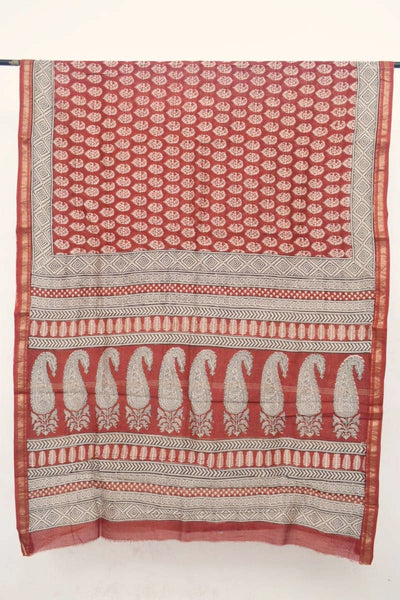 Madder Bagh Maheshwari Silk Block Print Saree - SSEthnics