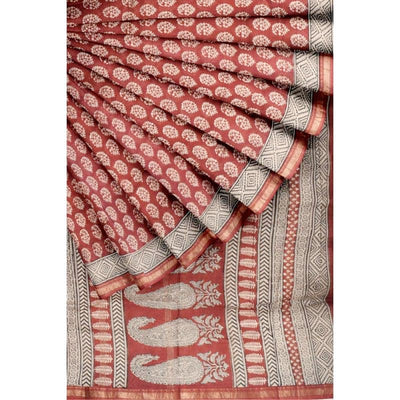 Madder Bagh Maheshwari Silk Block Print Saree - SSEthnics