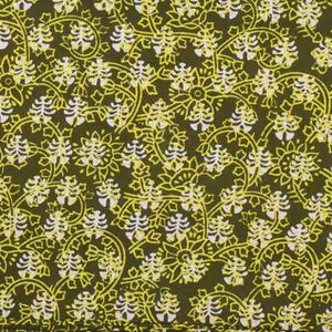 Olive Green Gaamthi Block Print Cotton Fabric - SSEthnics