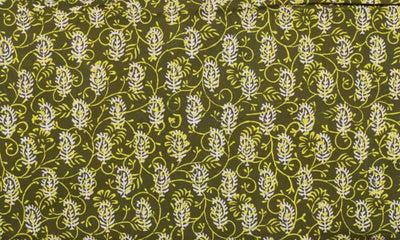 Olive Green Gaamthi Block Print Cotton Fabric - SSEthnics