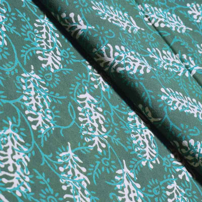 Green Gaamthi Block Print Cotton Fabric - SSEthnics