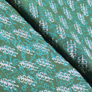 Green Gaamthi Block Print Cotton Fabric - SSEthnics