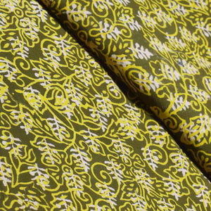Olive Green Gaamthi Block Print Cotton Fabric - SSEthnics