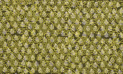 Olive Green Gaamthi Block Print Cotton Fabric - SSEthnics