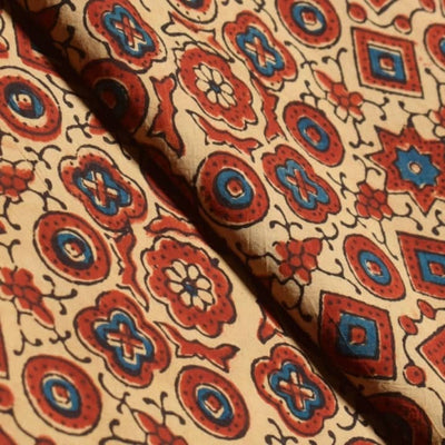 Cream Ajrakh Hand Block Print Fabric