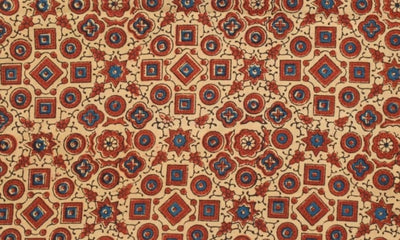Cream Ajrakh Triple Hand Block Print - SSEthnics
