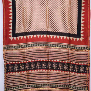 Beige Bagru Block Print Chanderi Silk Saree - SSEthnics