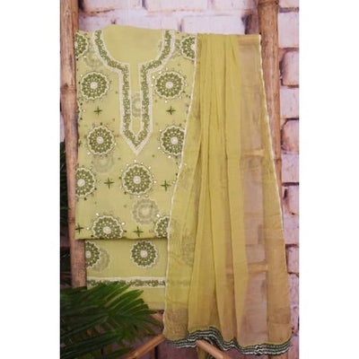 Yellow Chikankari Unstitched Suit - SSEthnics