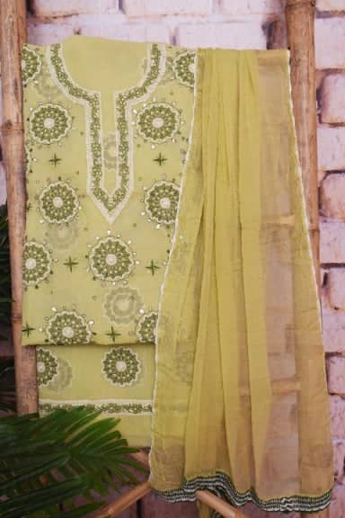 Yellow Chikankari Unstitched Suit - SSEthnics