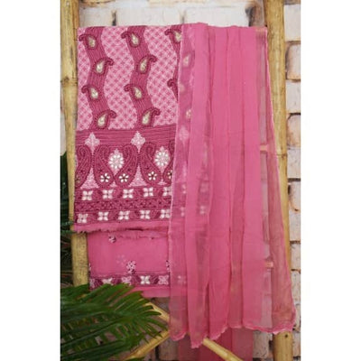 Pink Chikankari Unstitched Suit - SSEthnics