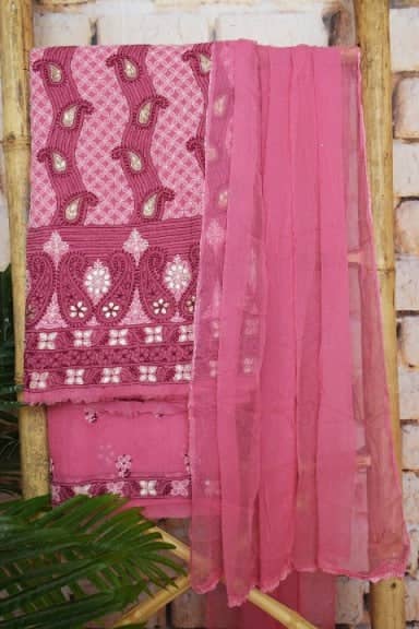 Pink Chikankari Unstitched Suit - SSEthnics