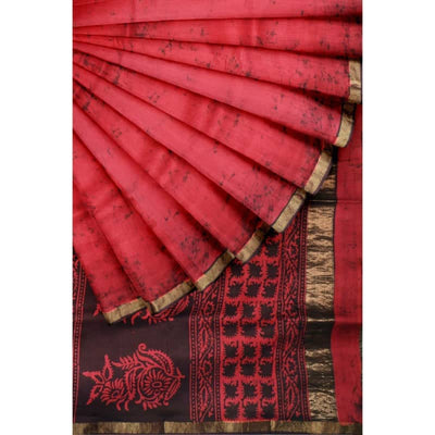 Maroon Handloom Maheshwari Silk Batik Saree - SSEthnics