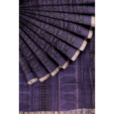 Purple Bagh Maheshwari Silk Block Print Saree - SSEthnics