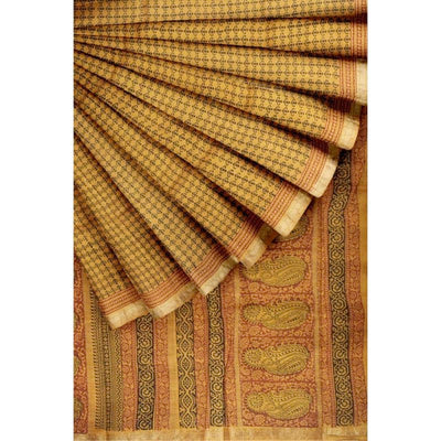 Yellow Bagh Maheshwari Silk Block Print Saree - SSEthnics
