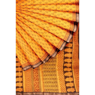 Yellow Bagh Maheshwari Silk Block Print Saree - SSEthnics