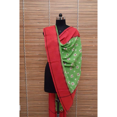 Green Handloom Mercerised Ikat Dupatta - SSEthnics