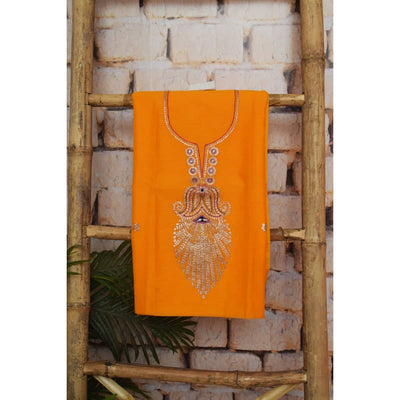 Yellow Cotton Silk Pittan Embroidered Kurti Fabric - SSEthnics