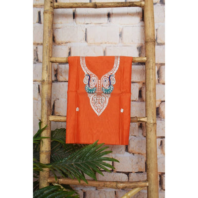 Orange Cotton Silk Pittan Embroidered Kurti Fabric - SSEthnics