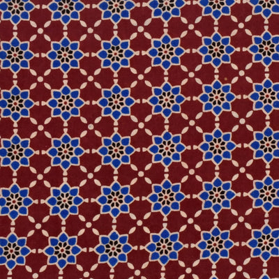 Maroon Ajrakh Screen Printed Fabric - SSEthnics