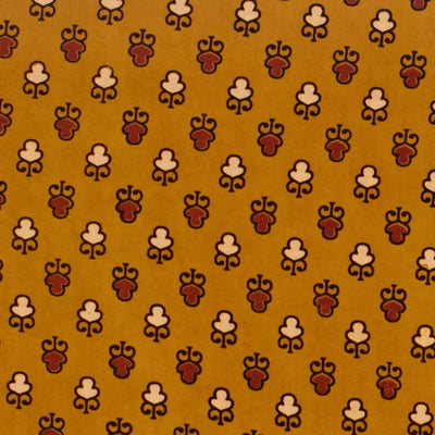 Yellow Ajrakh Screen Printed Fabric - SSEthnics