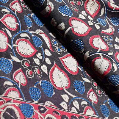 Black Kalamkari Inspired Screen Print Fabric - SSEthnics
