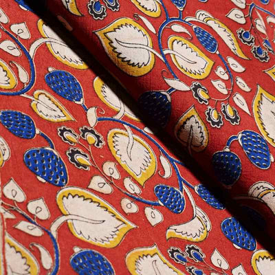 Red Kalamkari Inspired Screen Print Fabric - SSEthnics