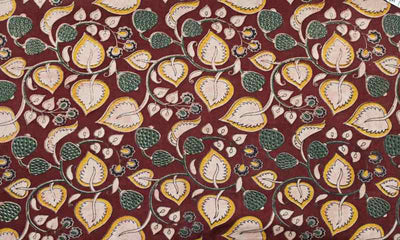 Brown Kalamkari Inspired Screen Print Fabric - SSEthnics