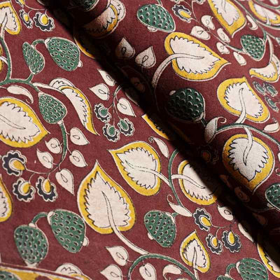Brown Kalamkari Inspired Screen Print Fabric - SSEthnics