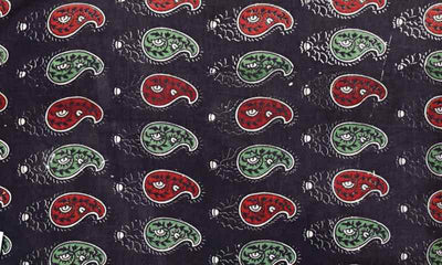 Black Kalamkari Inspired Screen Print Fabric - SSEthnics