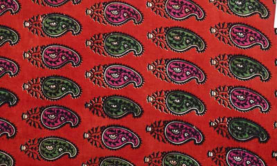 Red Kalamkari Inspired Screen Print Fabric - SSEthnics