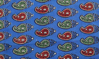 Blue Kalamkari Inspired Screen Print Fabric - SSEthnics