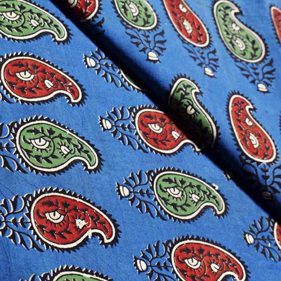 Blue Kalamkari Inspired Screen Print Fabric - SSEthnics