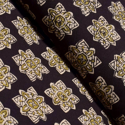 Black Sanganeri Screen Print Fabric - SSEthnics