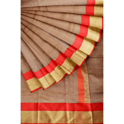 Brown Maheshwari Silk Saree - SSEthnics