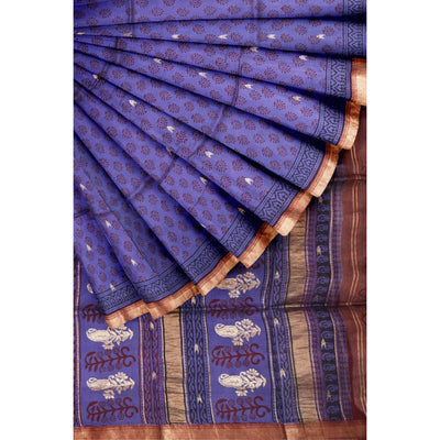 Purple Handloom Bagh Maheshwari Silk Saree with Zari Bootis - SSEthnics