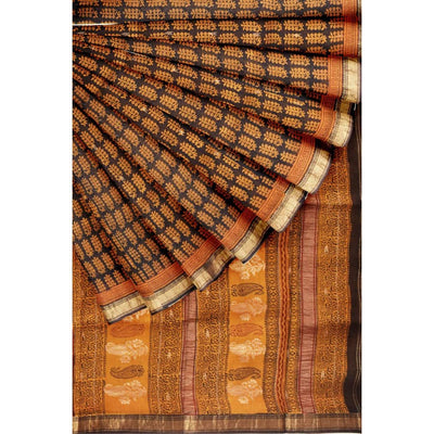Mustard Handloom Bagh Maheshwari Silk Saree with Zari Bootis - SSEthnics