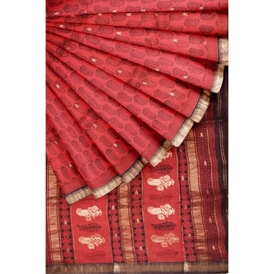 Red Handloom Bagh Maheshwari Silk Saree - SSEthnics