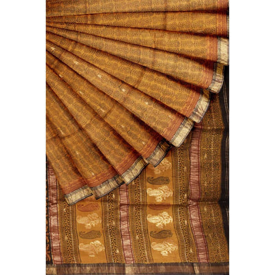 Mustard Handloom Bagh Maheshwari Silk Saree - SSEthnics